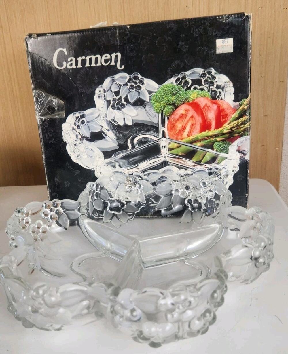 Vtg MIKASA Carmen Walther Crystal Divided Tray 3 Part w/ Box Serve Germany 10 In